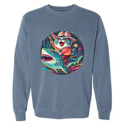 Cat Riding Shark Garment-Dyed Sweatshirt