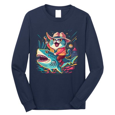 Cat Riding Shark Long Sleeve Shirt