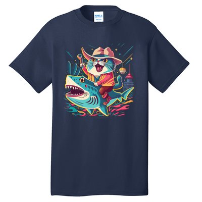 Cat Riding Shark Tall T-Shirt