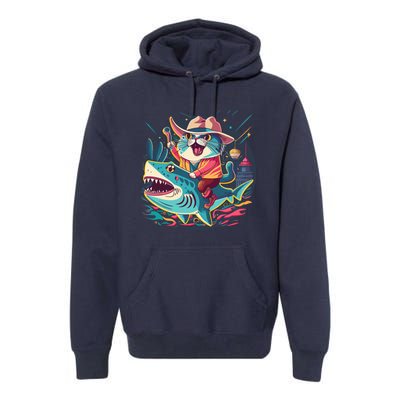 Cat Riding Shark Premium Hoodie