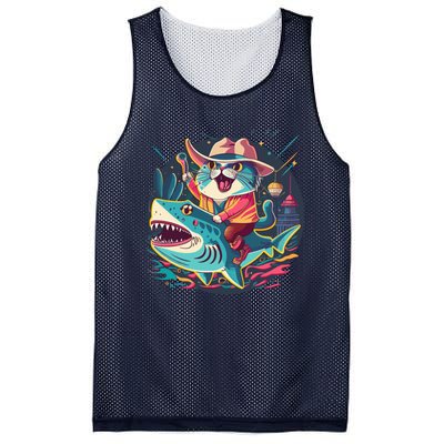 Cat Riding Shark Mesh Reversible Basketball Jersey Tank