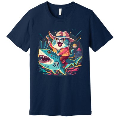 Cat Riding Shark Premium T-Shirt