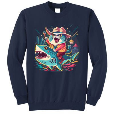 Cat Riding Shark Tall Sweatshirt