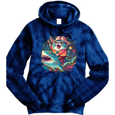 Cat Riding Shark Tie Dye Hoodie