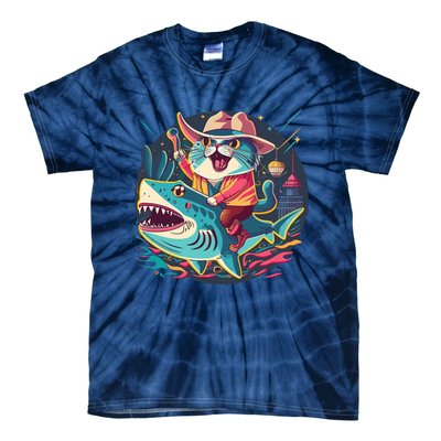 Cat Riding Shark Tie-Dye T-Shirt