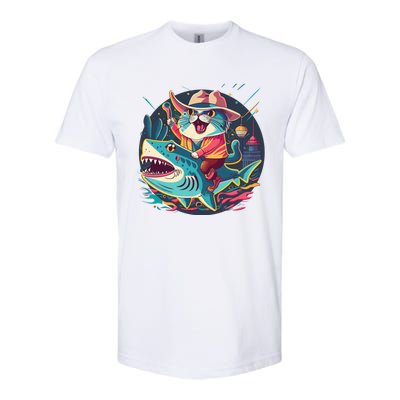 Cat Riding Shark Softstyle CVC T-Shirt