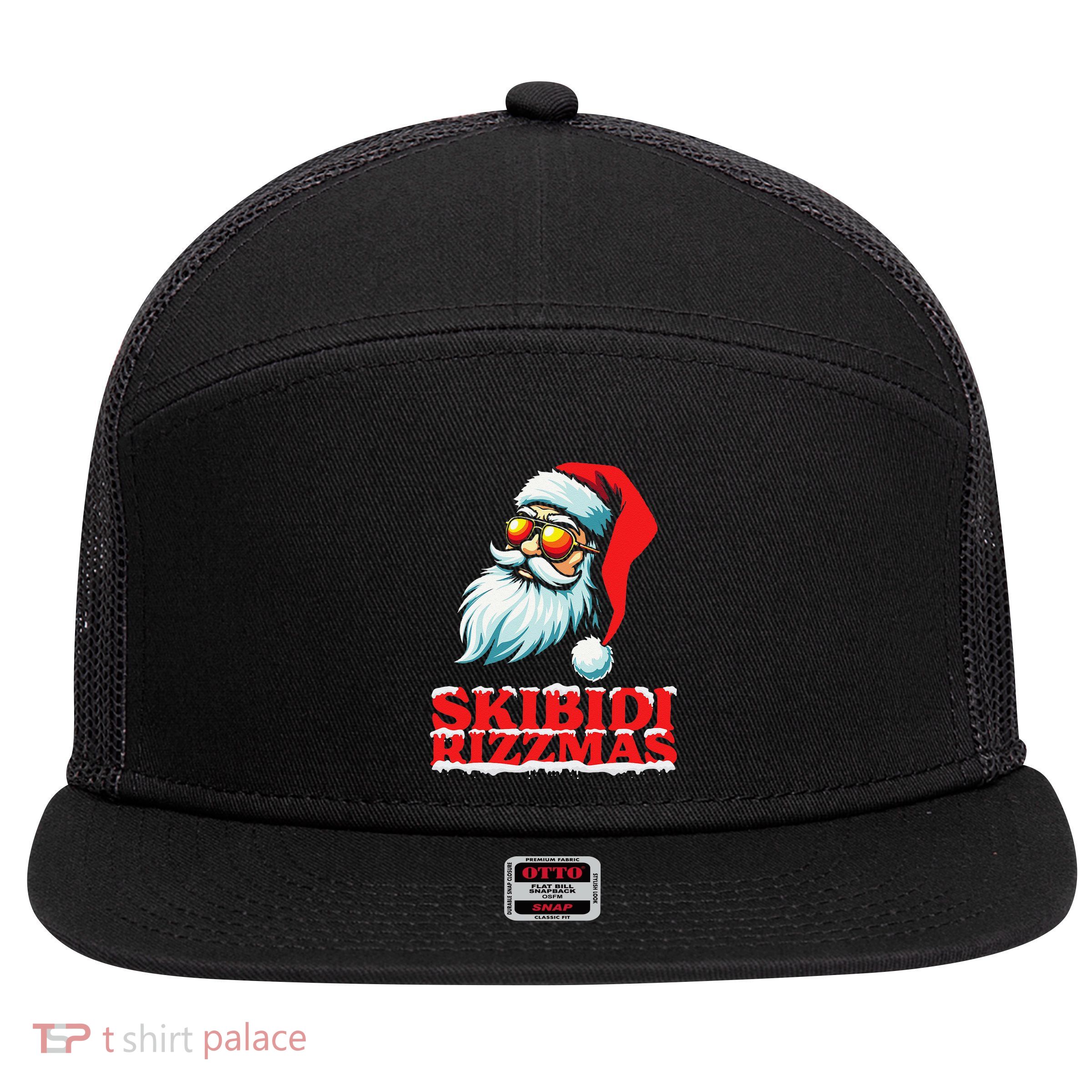 Christmas Retro Skibid.I Rizzmas Funny Santa Skating Board 7 Panel Mesh Trucker Snapback Hat