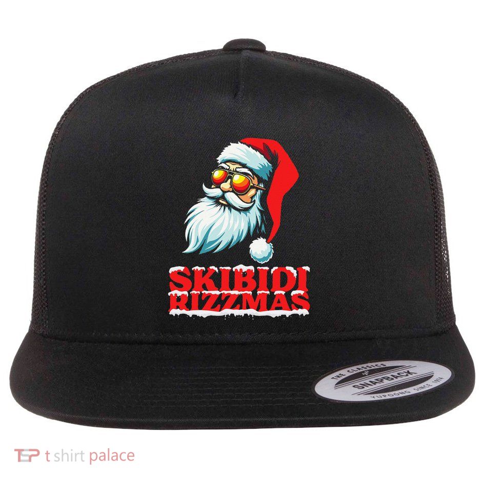 Christmas Retro Skibid.I Rizzmas Funny Santa Skating Board Flat Bill Trucker Hat