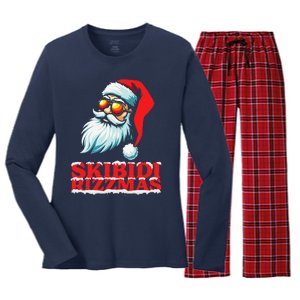 Christmas Retro Skibid.I Rizzmas Funny Santa Skating Board Women's Long Sleeve Flannel Pajama Set 