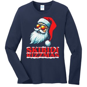 Christmas Retro Skibid.I Rizzmas Funny Santa Skating Board Ladies Long Sleeve Shirt