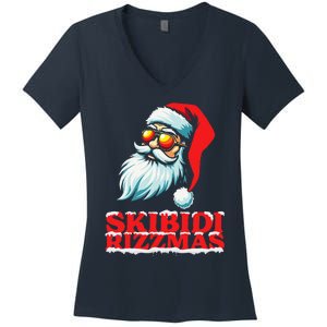 Christmas Retro Skibid.I Rizzmas Funny Santa Skating Board Women's V-Neck T-Shirt