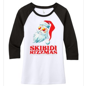 Christmas Retro Skibid.I Rizzmas Funny Santa Skating Board Women's Tri-Blend 3/4-Sleeve Raglan Shirt