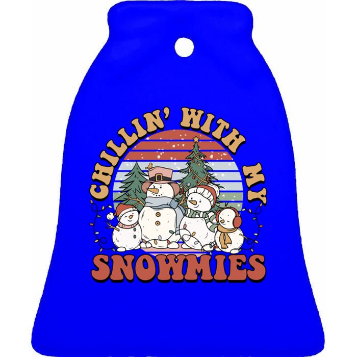 Cute Retro Snow Chillin With My Snowmies Cool Gift Ceramic Bell Ornament