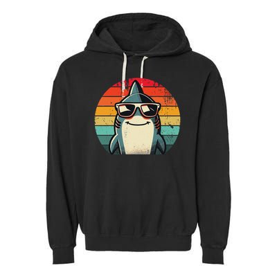 Cool Retro Shark In Sunglasses 70s 80s 90s Funny Shark Garment-Dyed Fleece Hoodie