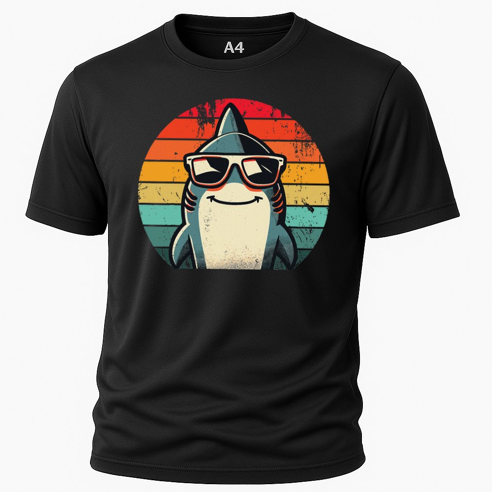 Cool Retro Shark In Sunglasses 70s 80s 90s Funny Shark Performance Shirt