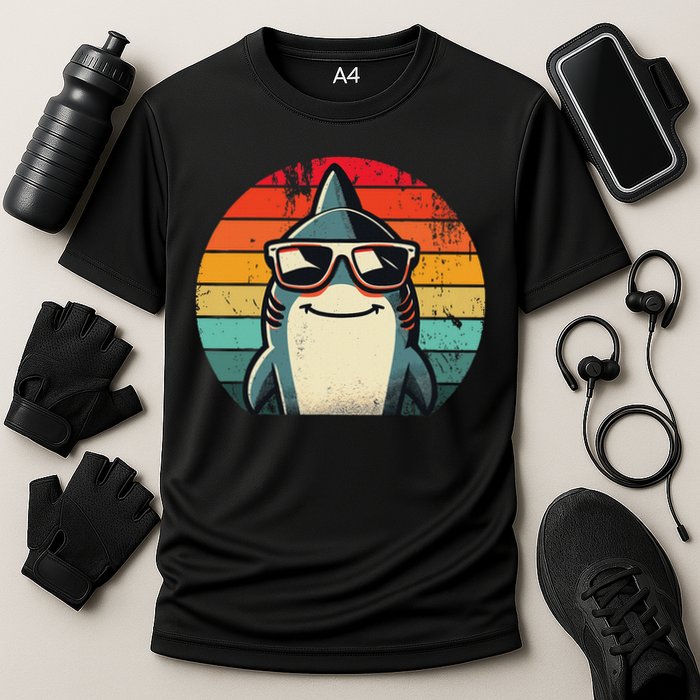 Cool Retro Shark In Sunglasses 70s 80s 90s Funny Shark Performance Shirt