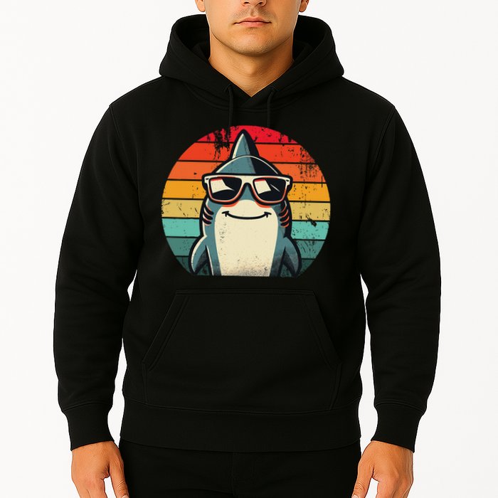 Cool Retro Shark In Sunglasses 70s 80s 90s Funny Shark Hoodie