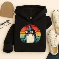 Cool Retro Shark In Sunglasses 70s 80s 90s Funny Shark Hoodie