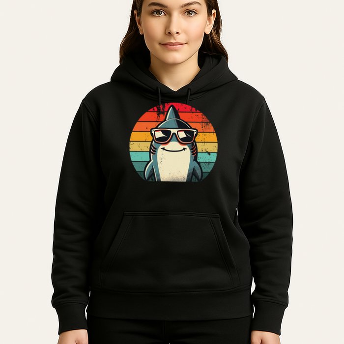 Cool Retro Shark In Sunglasses 70s 80s 90s Funny Shark Hoodie