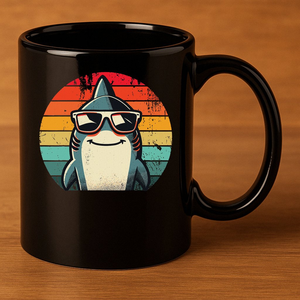 Cool Retro Shark In Sunglasses 70s 80s 90s Funny Shark 11oz C Handle Ceramic Mug
