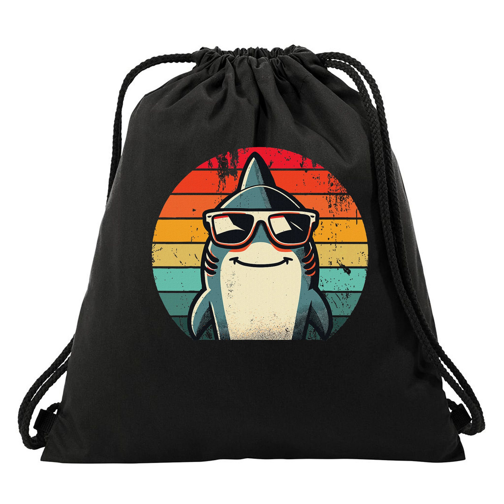 Cool Retro Shark In Sunglasses 70s 80s 90s Funny Shark Drawstring Bag
