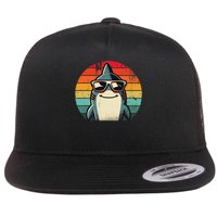 Cool Retro Shark In Sunglasses 70s 80s 90s Funny Shark Flat Bill Trucker Hat