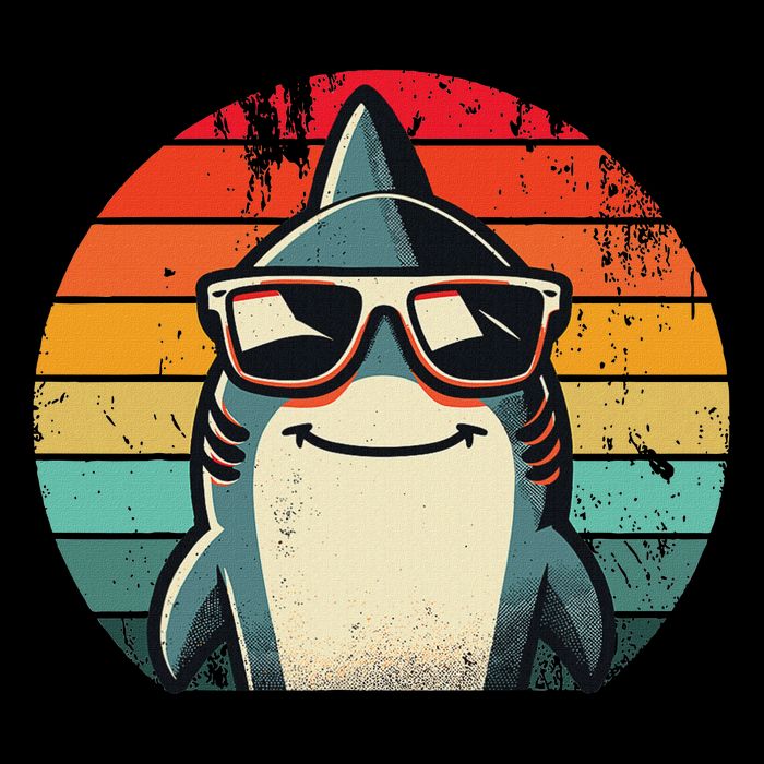 Cool Retro Shark In Sunglasses 70s 80s 90s Funny Shark Flat Bill Trucker Hat