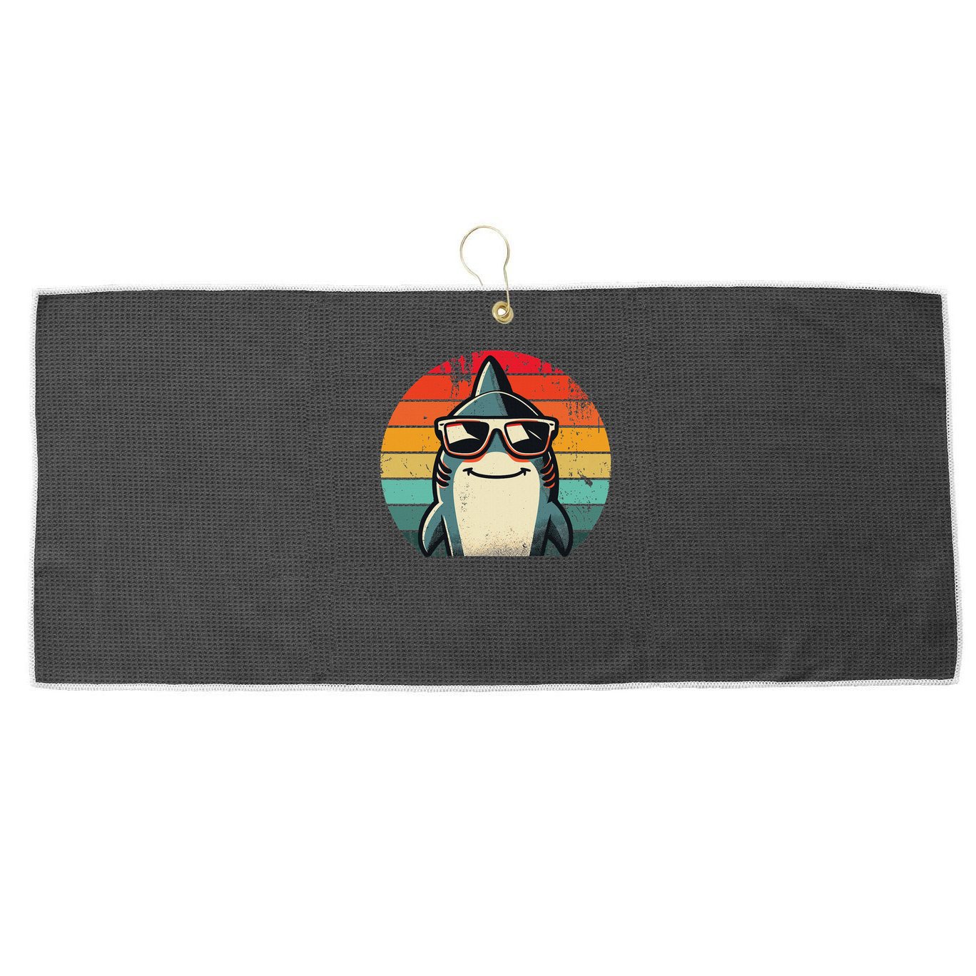 Cool Retro Shark In Sunglasses 70s 80s 90s Funny Shark Large Microfiber Waffle Golf Towel