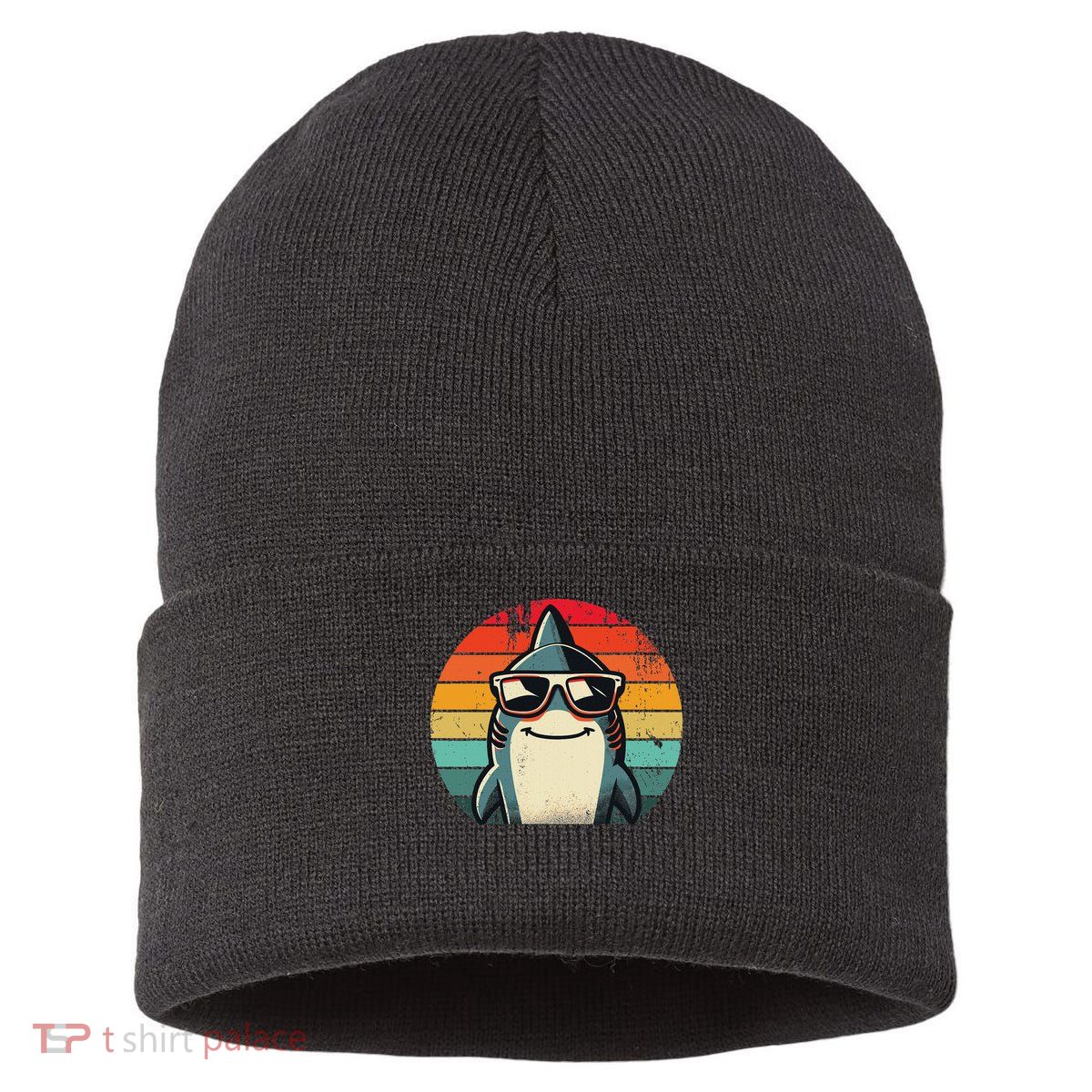 Cool Retro Shark In Sunglasses 70s 80s 90s Funny Shark Sustainable Knit Beanie