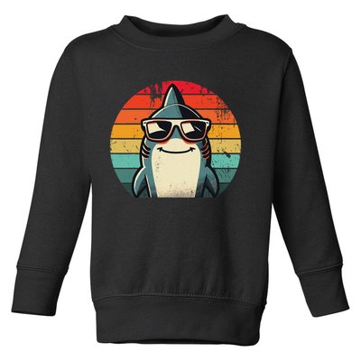 Cool Retro Shark In Sunglasses 70s 80s 90s Funny Shark Toddler Sweatshirt