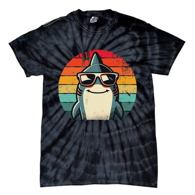Cool Retro Shark In Sunglasses 70s 80s 90s Funny Shark Tie-Dye T-Shirt