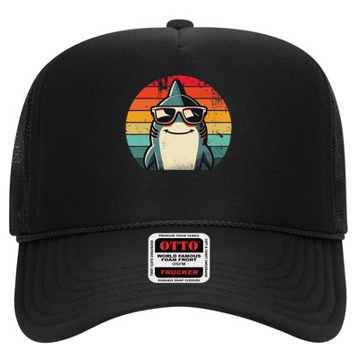Cool Retro Shark In Sunglasses 70s 80s 90s Funny Shark Trucker Hat