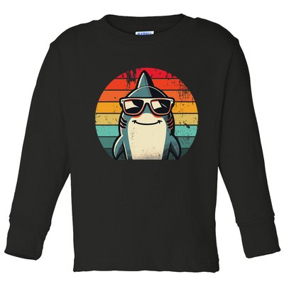 Cool Retro Shark In Sunglasses 70s 80s 90s Funny Shark Toddler Long Sleeve Shirt