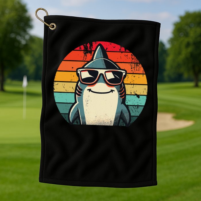 Cool Retro Shark In Sunglasses 70s 80s 90s Funny Shark Golf Towel