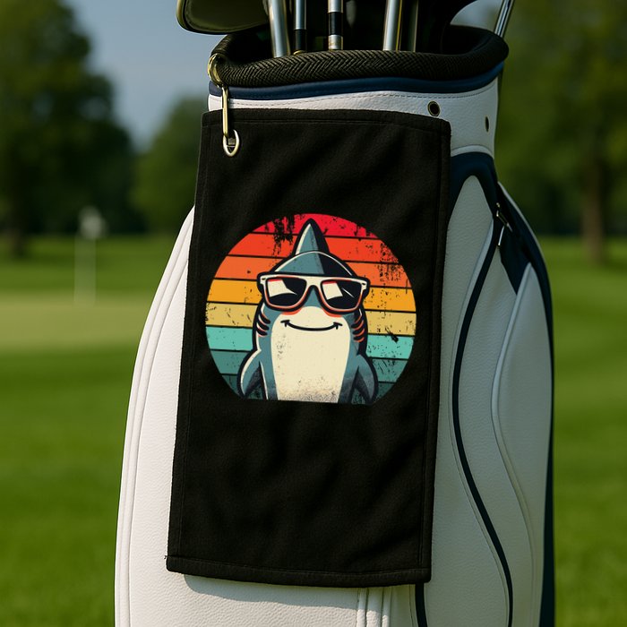 Cool Retro Shark In Sunglasses 70s 80s 90s Funny Shark Golf Towel