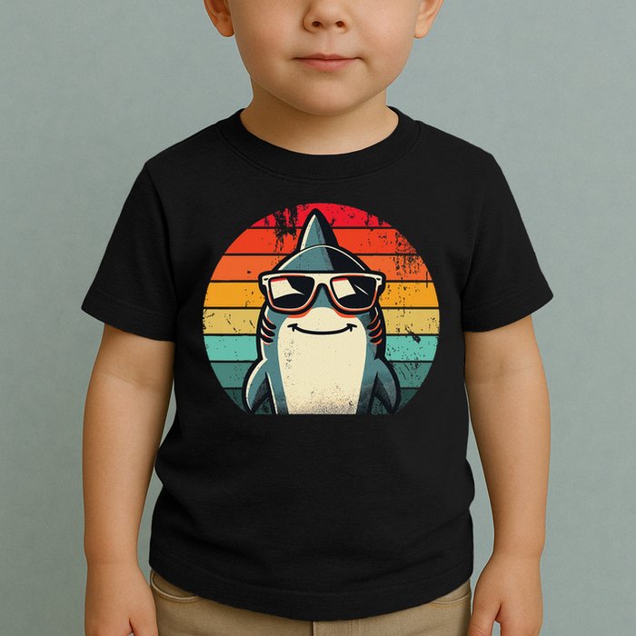 Cool Retro Shark In Sunglasses 70s 80s 90s Funny Shark Toddler T-Shirt