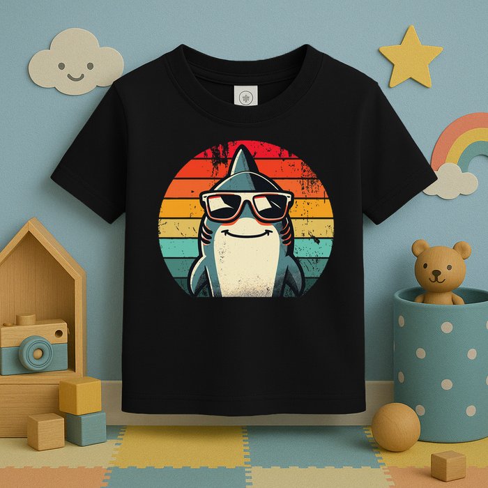 Cool Retro Shark In Sunglasses 70s 80s 90s Funny Shark Toddler T-Shirt