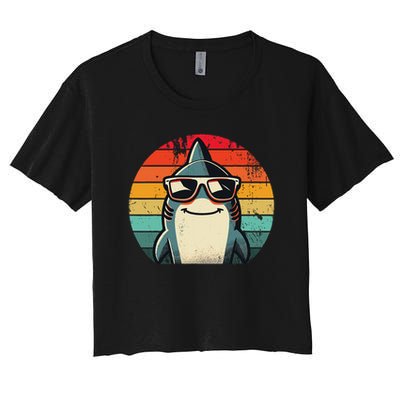 Cool Retro Shark In Sunglasses 70s 80s 90s Funny Shark Crop Top