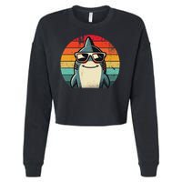 Cool Retro Shark In Sunglasses 70s 80s 90s Funny Shark Cropped Pullover Crew