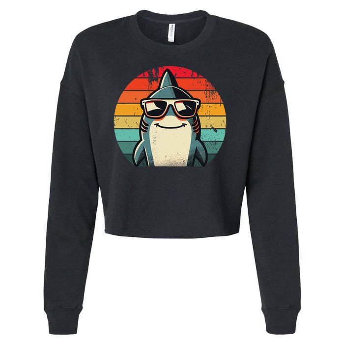 Cool Retro Shark In Sunglasses 70s 80s 90s Funny Shark Cropped Pullover Crew