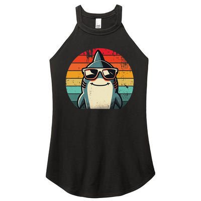 Cool Retro Shark In Sunglasses 70s 80s 90s Funny Shark Women's Perfect Tri Rocker Tank