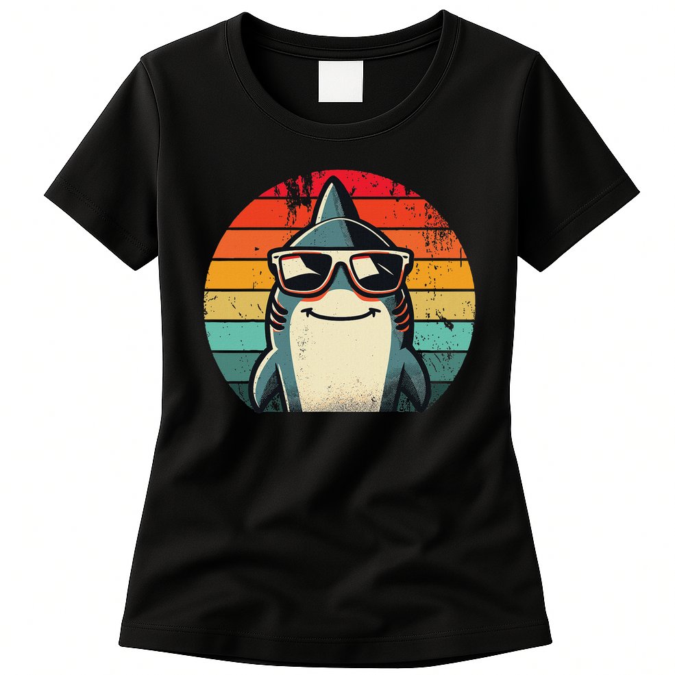 Cool Retro Shark In Sunglasses 70s 80s 90s Funny Shark Womens T-Shirt