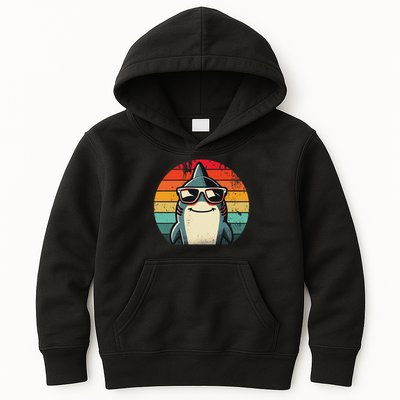 Cool Retro Shark In Sunglasses 70s 80s 90s Funny Shark Kids Hoodie