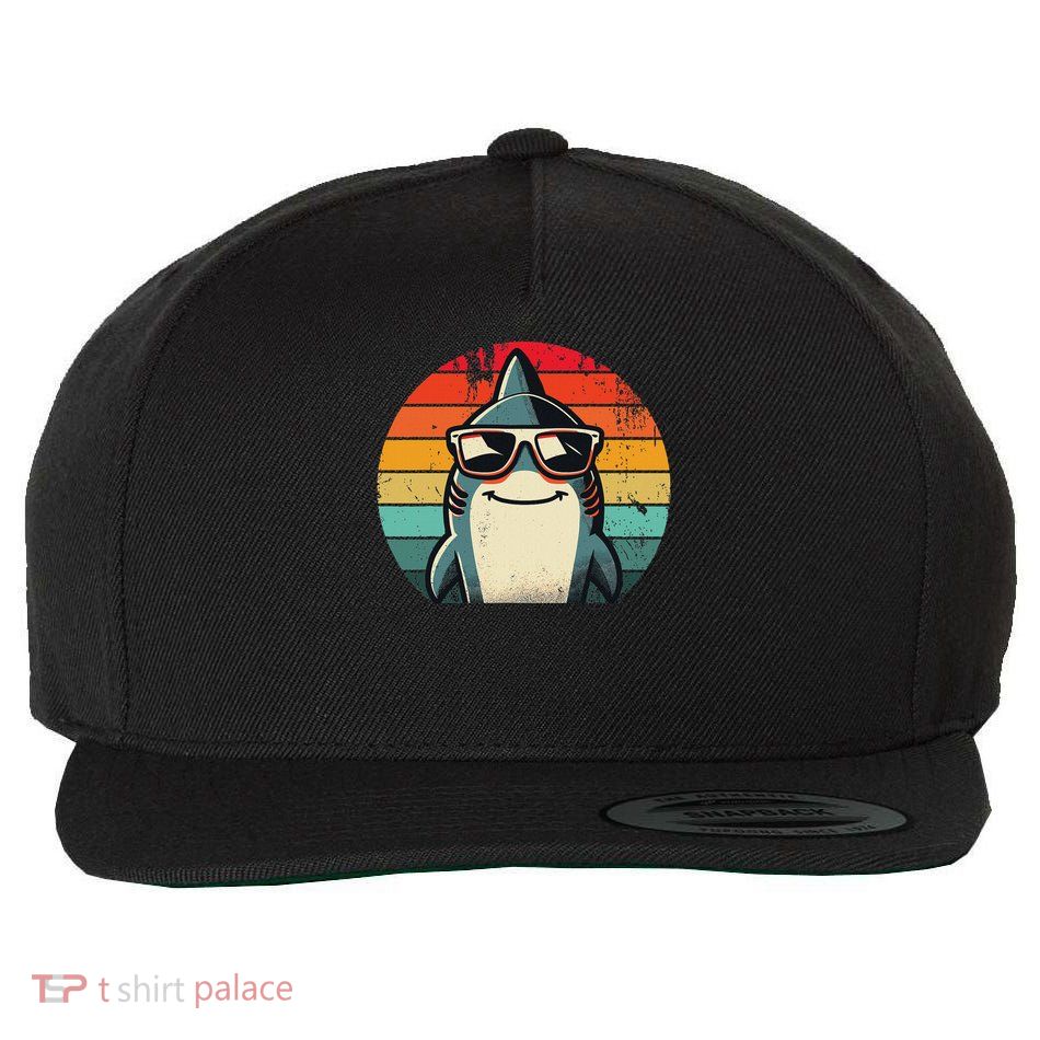 Cool Retro Shark In Sunglasses 70s 80s 90s Funny Shark Wool Snapback Cap