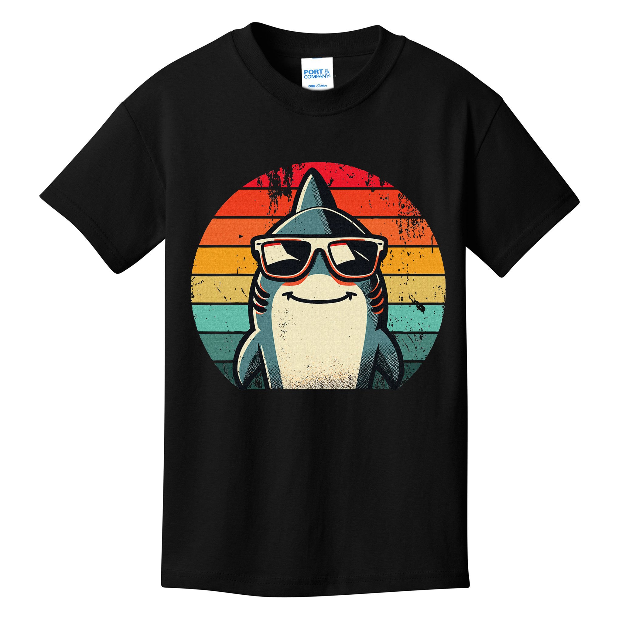 Cool Retro Shark In Sunglasses 70s 80s 90s Funny Shark Kids T-Shirt
