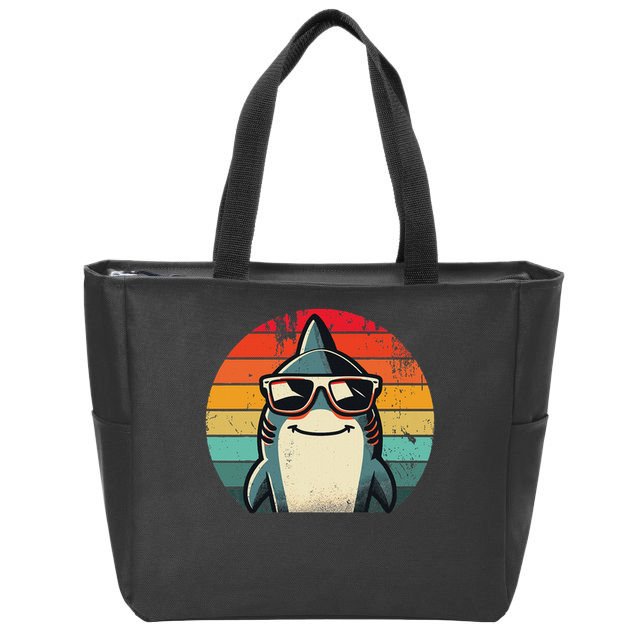 Cool Retro Shark In Sunglasses 70s 80s 90s Funny Shark Zip Tote Bag