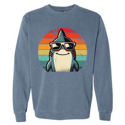Cool Retro Shark In Sunglasses 70s 80s 90s Funny Shark Garment-Dyed Sweatshirt