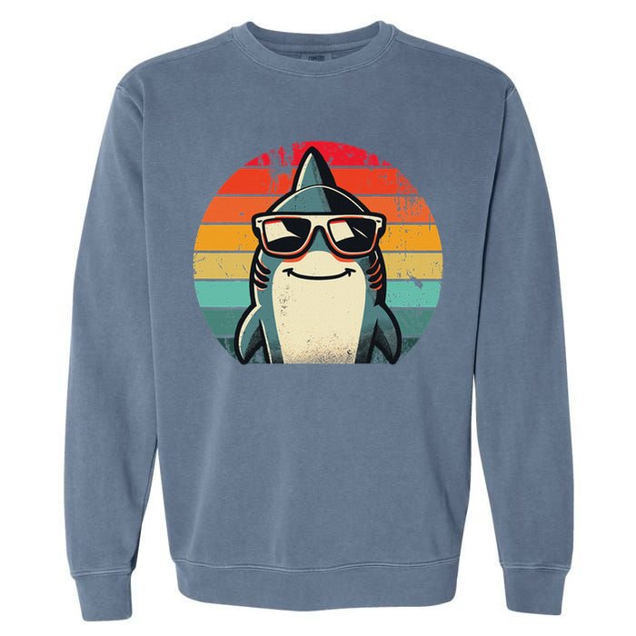 Cool Retro Shark In Sunglasses 70s 80s 90s Funny Shark Garment-Dyed Sweatshirt