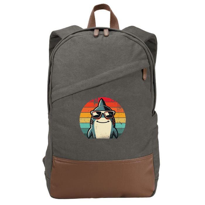 Cool Retro Shark In Sunglasses 70s 80s 90s Funny Shark Cotton Canvas Backpack