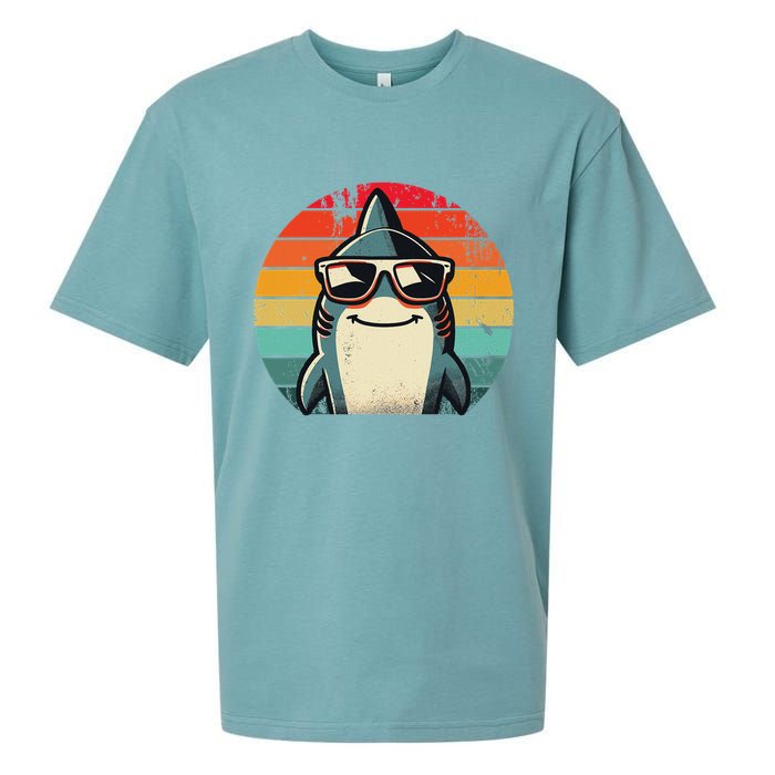 Cool Retro Shark In Sunglasses 70s 80s 90s Funny Shark Sueded Cloud Jersey T-Shirt
